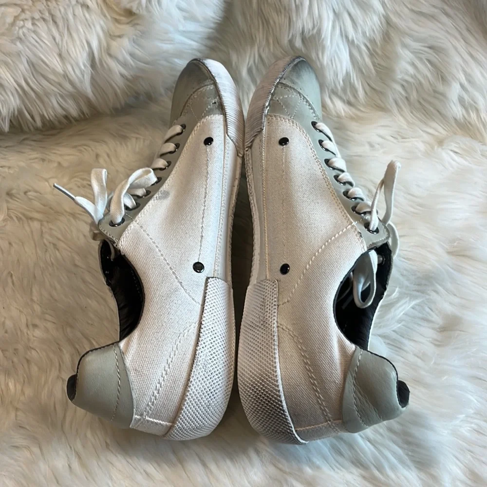 Gray Saks Fifth Avenue Paley Lace Up Leather Canvas Men Shoes Sneakers Size 9.5